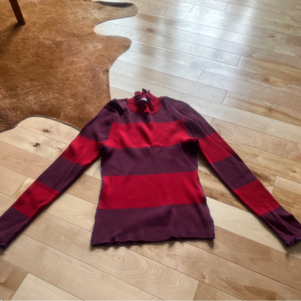 KOCHE Ruffle Trim Striped Sweater woman’s large